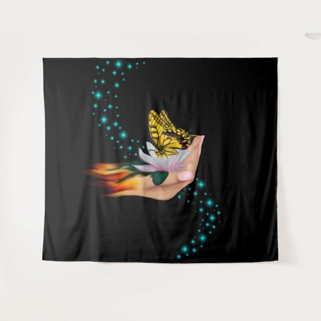 Schmetterling auf Lotus Bloom Wandteppich (Vorderseite (Horizontal))