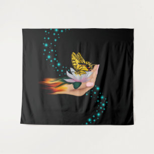 Schmetterling auf Lotus Bloom Wandteppich