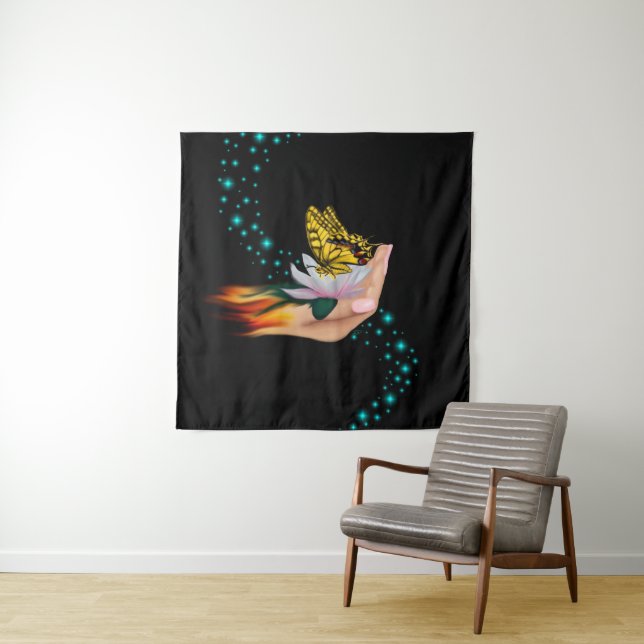 Schmetterling auf Lotus Bloom Wandteppich (Beispiel)