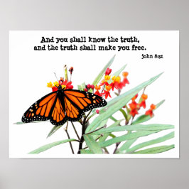 Schmetterling auf Milchweed, mit Verse (John 8:32) Poster