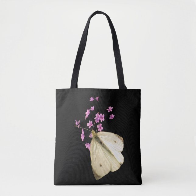 Schmetterling auf Pink Garden Blume Blumenkäse Tasche (Vorderseite)