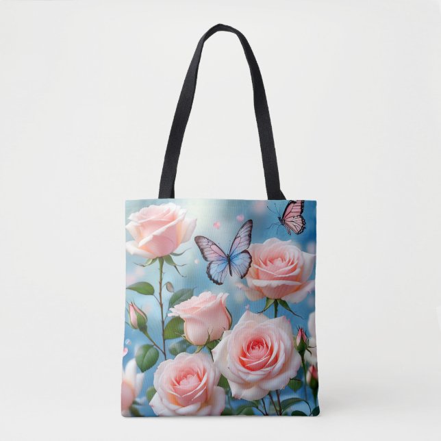 Schmetterling auf rosa Blume Tasche (Vorderseite)