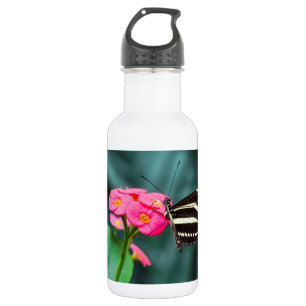 Schmetterling auf rosa Blütenfotografie Edelstahlflasche