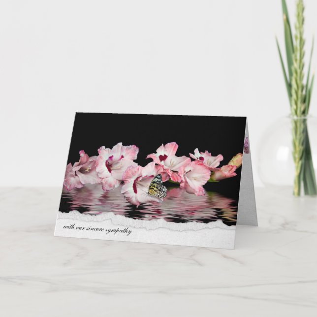 Schmetterling auf rosa Gladiolen für Beileid Karte (Vorderseite)