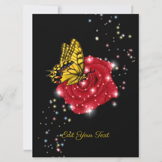 Schmetterling auf rote Rose mit Sternen und Regent (Vorderseite)