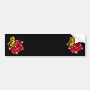Schmetterling auf rote Rose mit Sternen und Regent Autoaufkleber