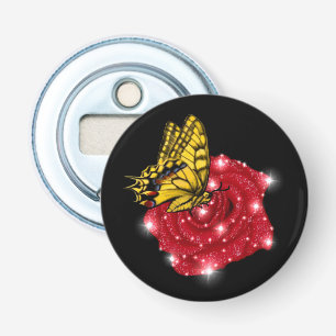 Schmetterling auf rote Rose mit Sternen und Regent Flaschenöffner