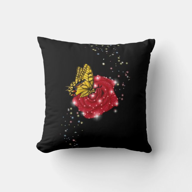 Schmetterling auf rote Rose mit Sternen und Regent Kissen (Vorderseite)