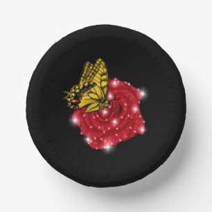 Schmetterling auf rote Rose mit Sternen und Regent Pappteller