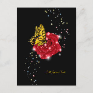 Schmetterling auf rote Rose mit Sternen und Regent Postkarte