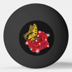 Schmetterling auf rote Rose mit Sternen und Regent Tischtennisball