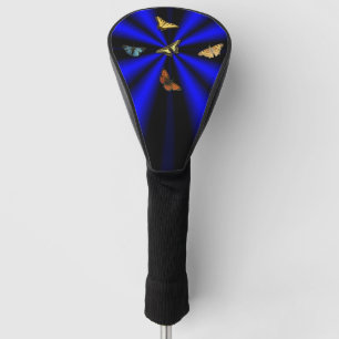 Schmetterling auf schwarzem und blauem Regenbogen Golf Headcover