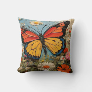 Schmetterling auf Wildblumen im Frühlingsgemälde Kissen