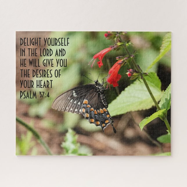 Schmetterling auf Wildblumen mit Vers aus Psalm 37 (Horizontal)
