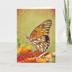 Schmetterling auf Zinnienblüten-Kunstkarte Karte