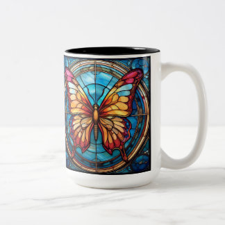 Schmetterling aus Buntglas für Rechtshänder Zweifarbige Tasse
