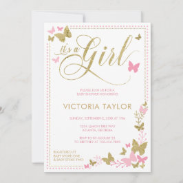 Schmetterling-Baby-Dusche, Rosa, Gold Einladung