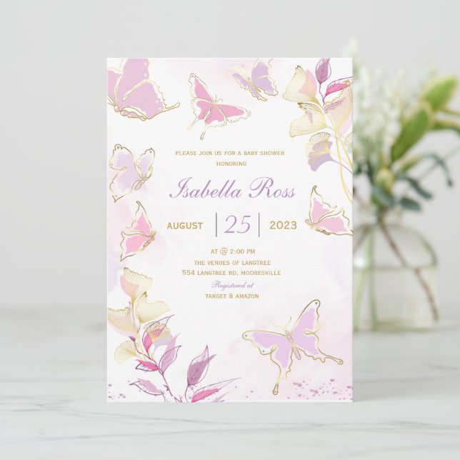 Schmetterling Baby Shower Einladung Vorlage (Stehend Vorderseite)