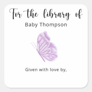 Schmetterling Baby Shower Exlibris, Bücher für Bab Quadratischer Aufkleber