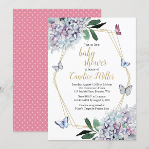 Schmetterling Babydusche Einladung rosa Hydrangee