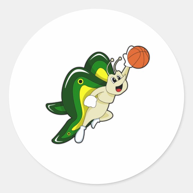 Schmetterling beim Basketball-Sport Runder Aufkleber (Vorderseite)