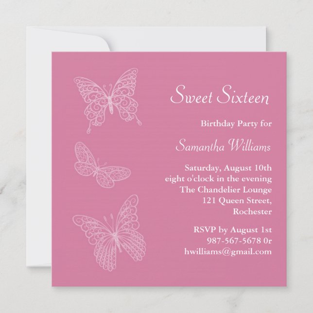 Schmetterling Birthday Invitation (pink) Einladung (Vorderseite)