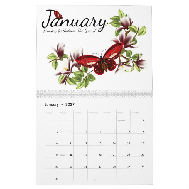 Schmetterling Birthstone Kalender 2014 (Jan 2027)