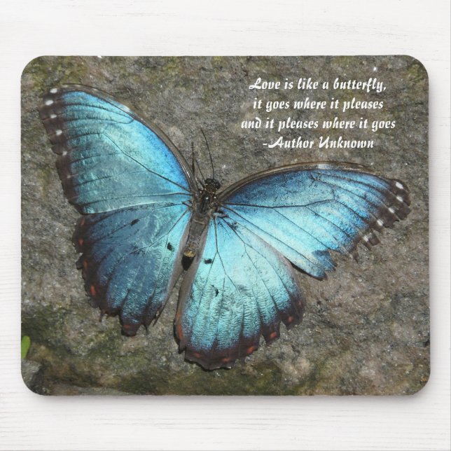 Schmetterling Blau-mit Zitat Mousepad (Vorne)