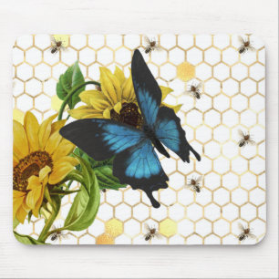 Schmetterling, Blume, Bienen und Bienen Mousepad