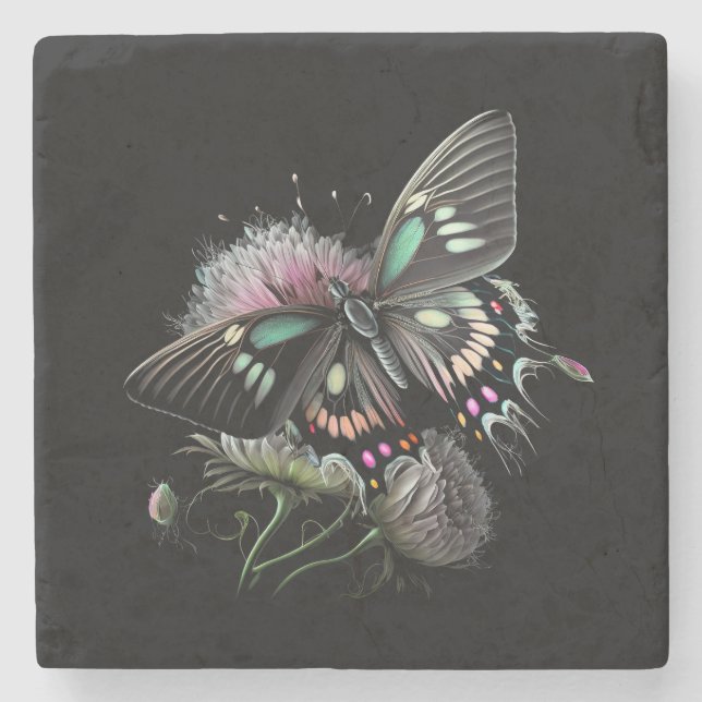 Schmetterling-Blume Steinuntersetzer (Vorderseite)