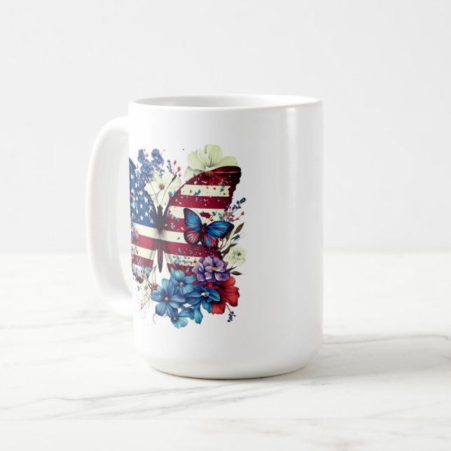 Schmetterling, Blume, Unabhängigkeitstag Kaffeetasse (Vorderseite Links)