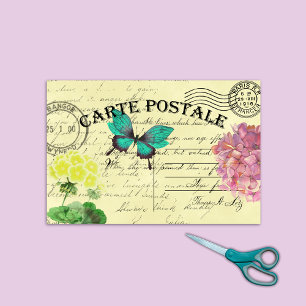 Schmetterling Blumen Französische Postkarte Decoup Seidenpapier