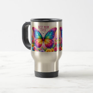 Schmetterling-Blumen-Tasse 'Beste Mama aller Zeite Reisebecher