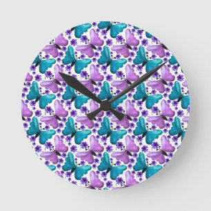 Schmetterling Blumenmuster Ästhetik Süße Blumen Runde Wanduhr