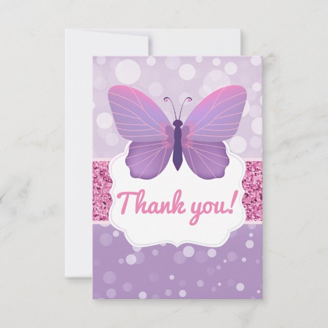 Schmetterling Danke Card Boho Lila Pink Glitzer (Vorderseite)