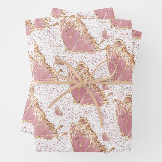 Schmetterling Deko Rosa Gelbe goldene Fußketten  Geschenkpapier Set (Beispiel)