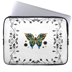 Schmetterling der Dämmerung – Florale Kontrast Har Laptopschutzhülle