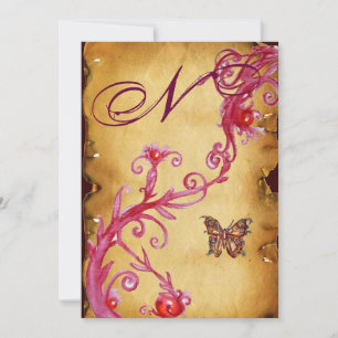 SCHMETTERLING ELEGANTE HOCHZEIT  PARCHMENT Monogra Einladung