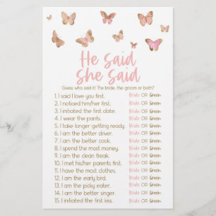 Schmetterling Er sagte, sie sagte Brautparty Game Briefpapier