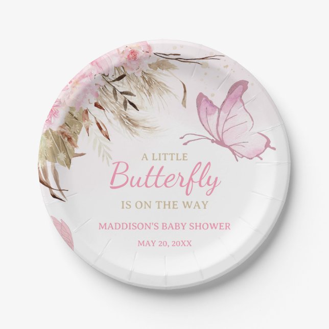 Schmetterling Florales Babyshower  Pappteller (Vorderseite)