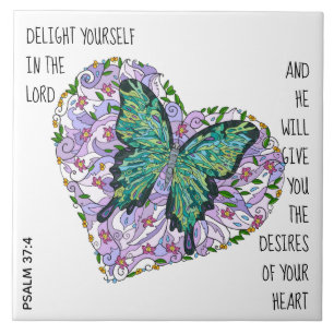 Schmetterling & Florales Herz, mit Vers aus Psalm  Fliese