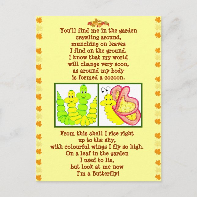 Schmetterling-Form-Raupengedicht Postkarte (Vorderseite)