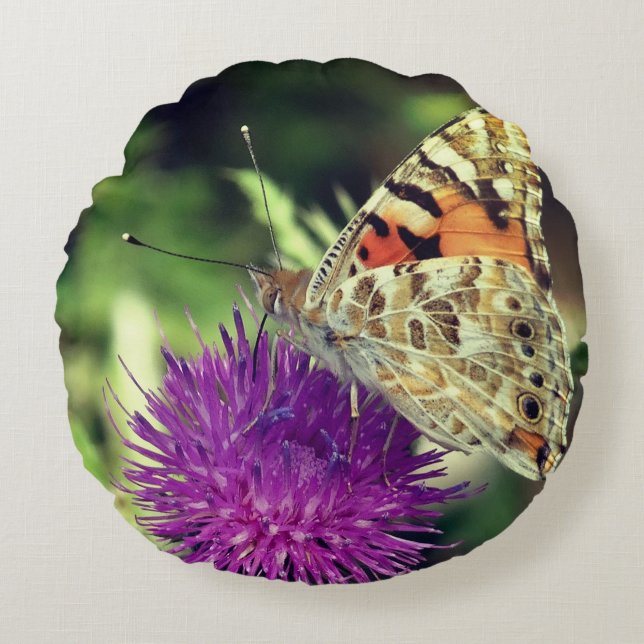 Schmetterling-Foto-Kissen Rundes Kissen (Vorderseite)
