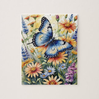 Schmetterling Frühlingswiese Wildblumen Aquarell