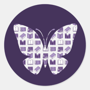 Schmetterling für lila Buchlesen und Schreiben Runder Aufkleber