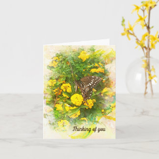 Schmetterling gegen gelbe Blumen Denken Sie an Sie Karte