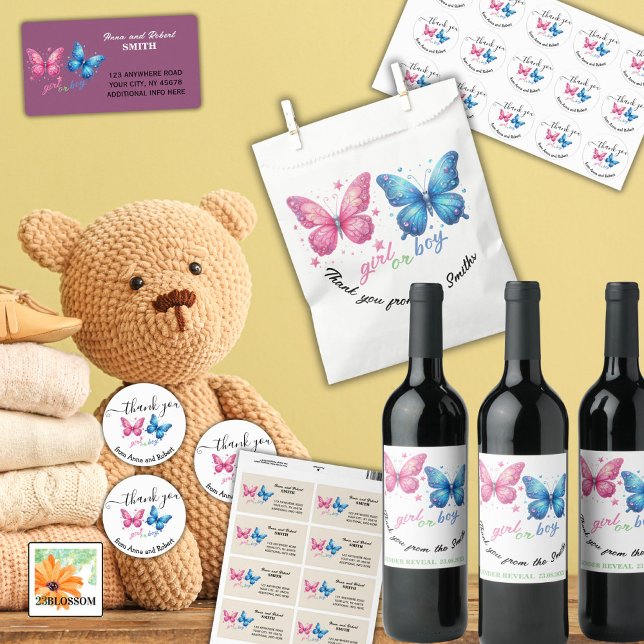 Schmetterling Gender Reveal Party Einladung Geschenktütchen (Von Creator hochgeladen)