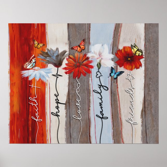 Schmetterling - Glaube, Hoffnung, Liebe, Familie,  Poster (Vorne)
