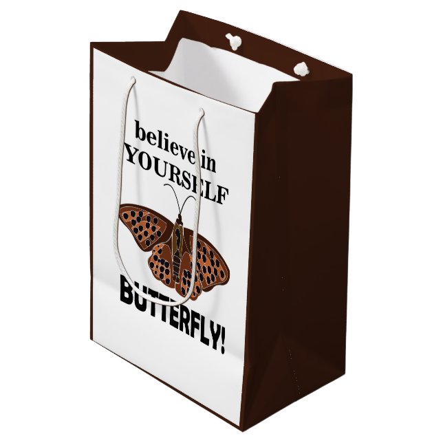 Schmetterling glaubt an euch selbst Schmetterling Mittlere Geschenktüte (Vorderseite Schrägansicht)