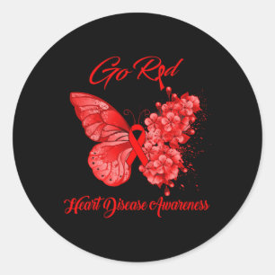 Schmetterling Go Red Herzkrankheit Bewusstsein Runder Aufkleber